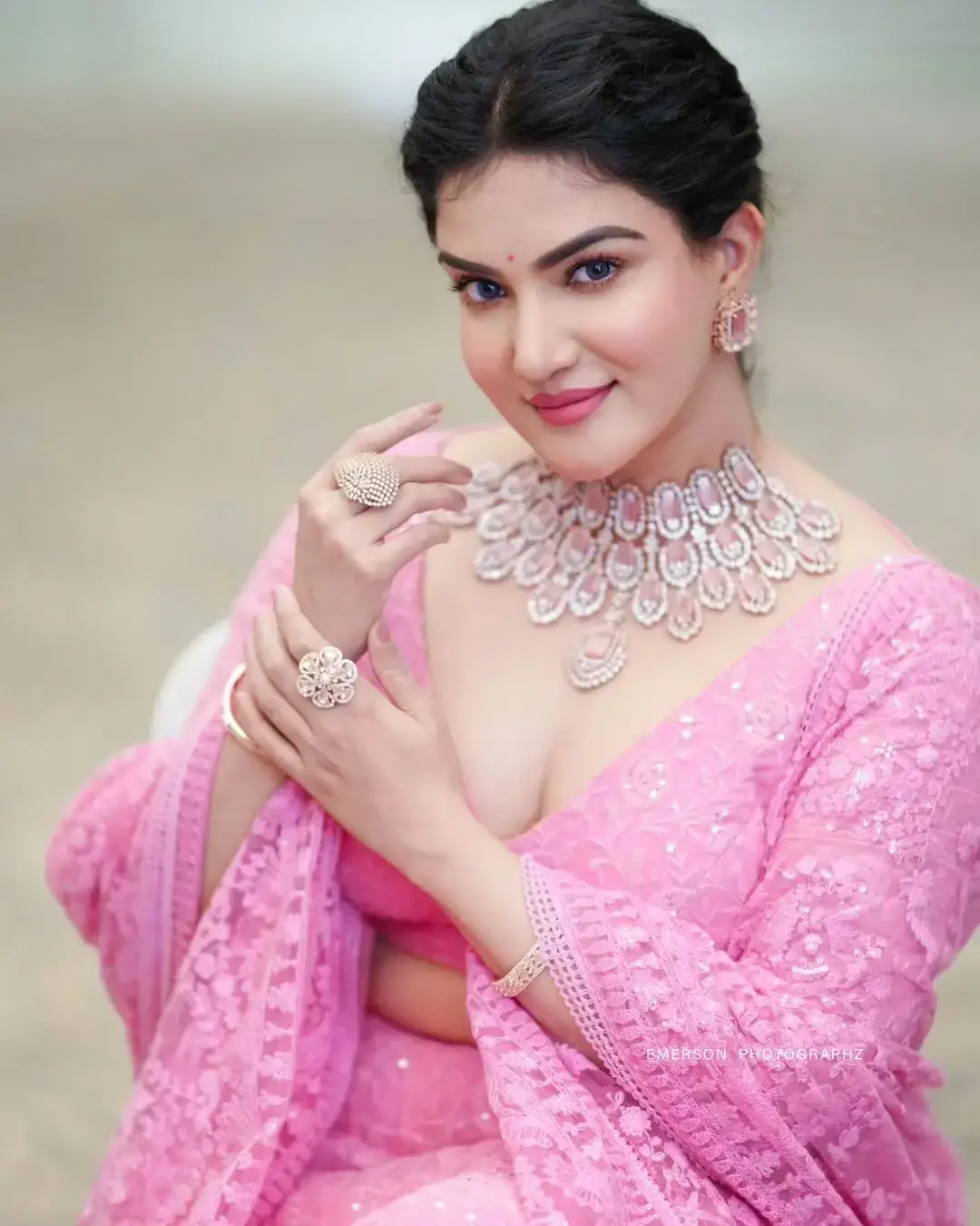 beautiful indian actress honey rose in pink lehenga choli